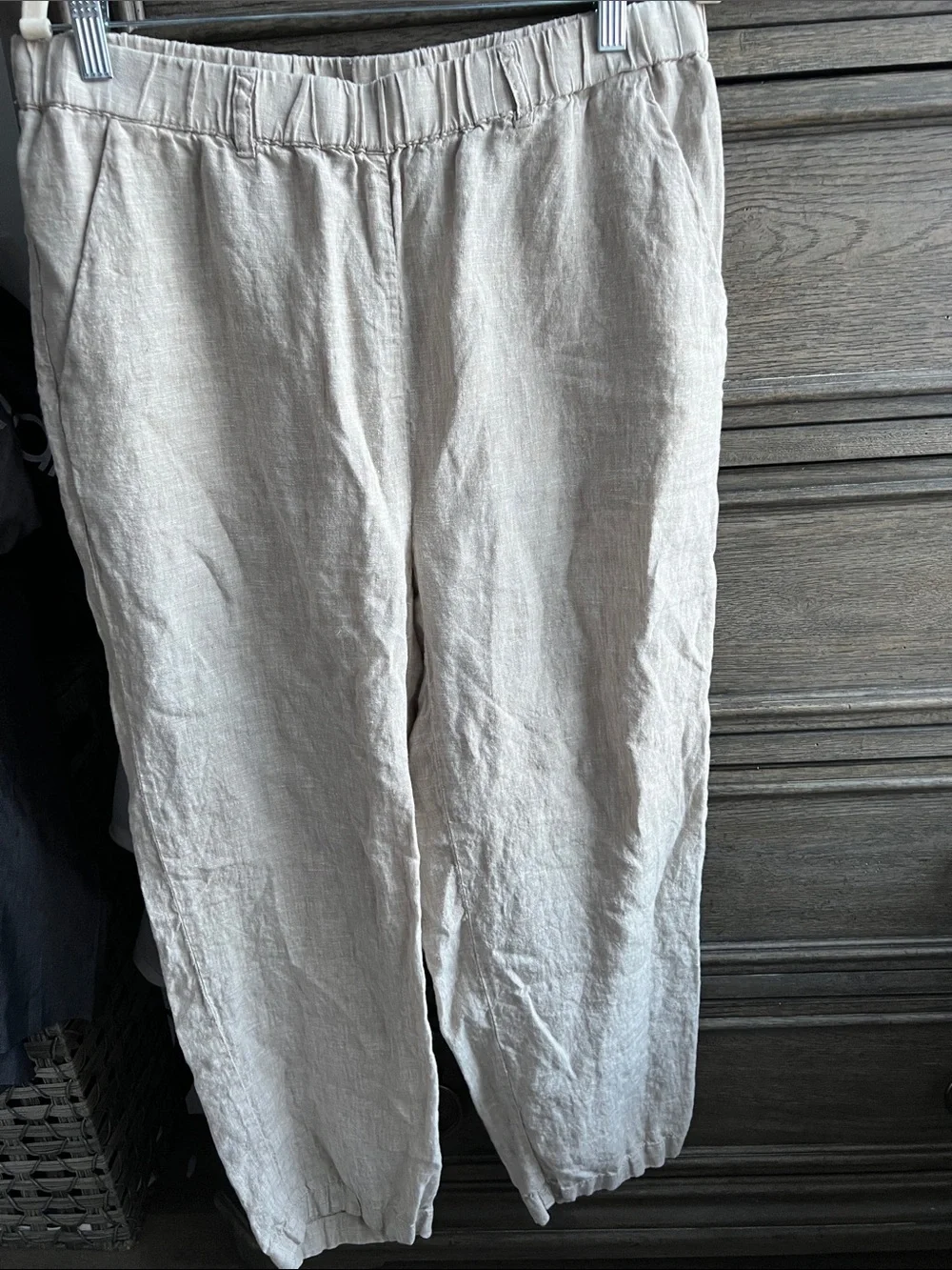 Quince Natural Linen Pant L Pull On Trouser Coastal Beach Travel Lagenlook